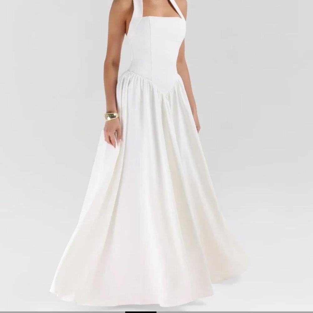 White Halter Contour Flowy Maxi Dress